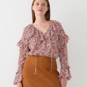 J.Crew Ruffle crinkle chiffon top in fête floral